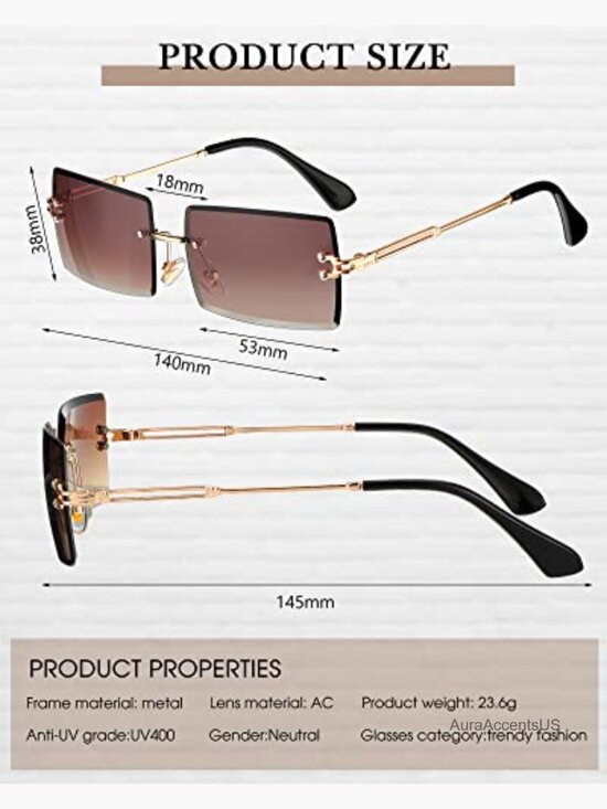 4 Pairs Rimless Rectangle Sunglasses Frameless Square Glasses Vintage main image 4